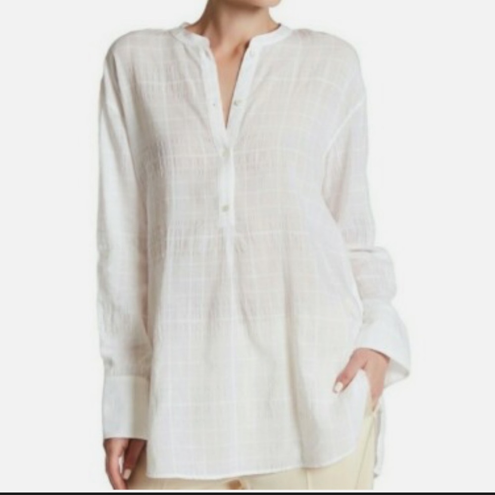 Vince White Shadow Plaid Long Sleeves Blouse Size XS